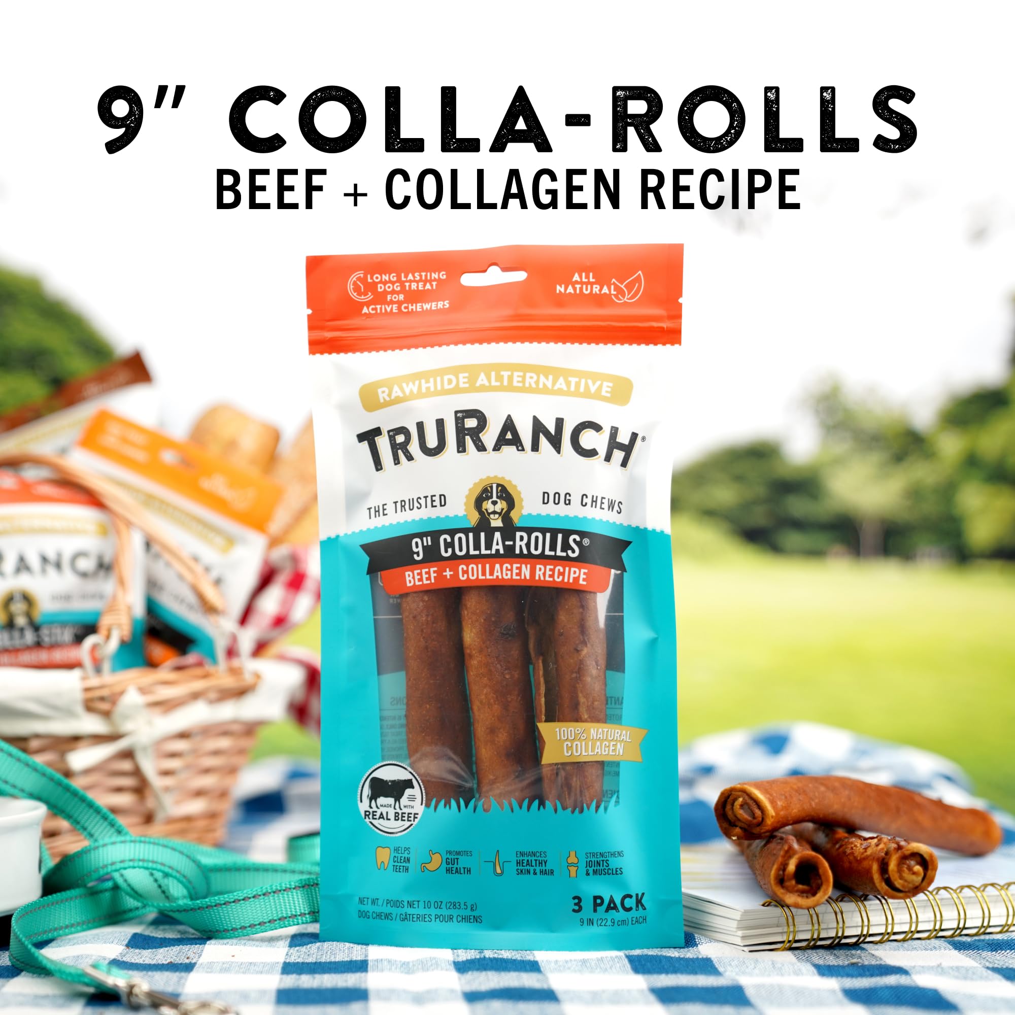 TRURANCH 9 inch collagen rolls provide long lasting chew for dogs