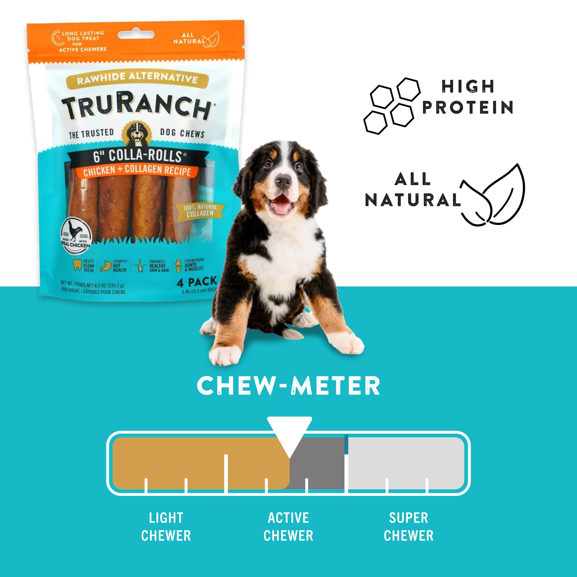 Three-bag value pack display of TRURANCH collagen rolls