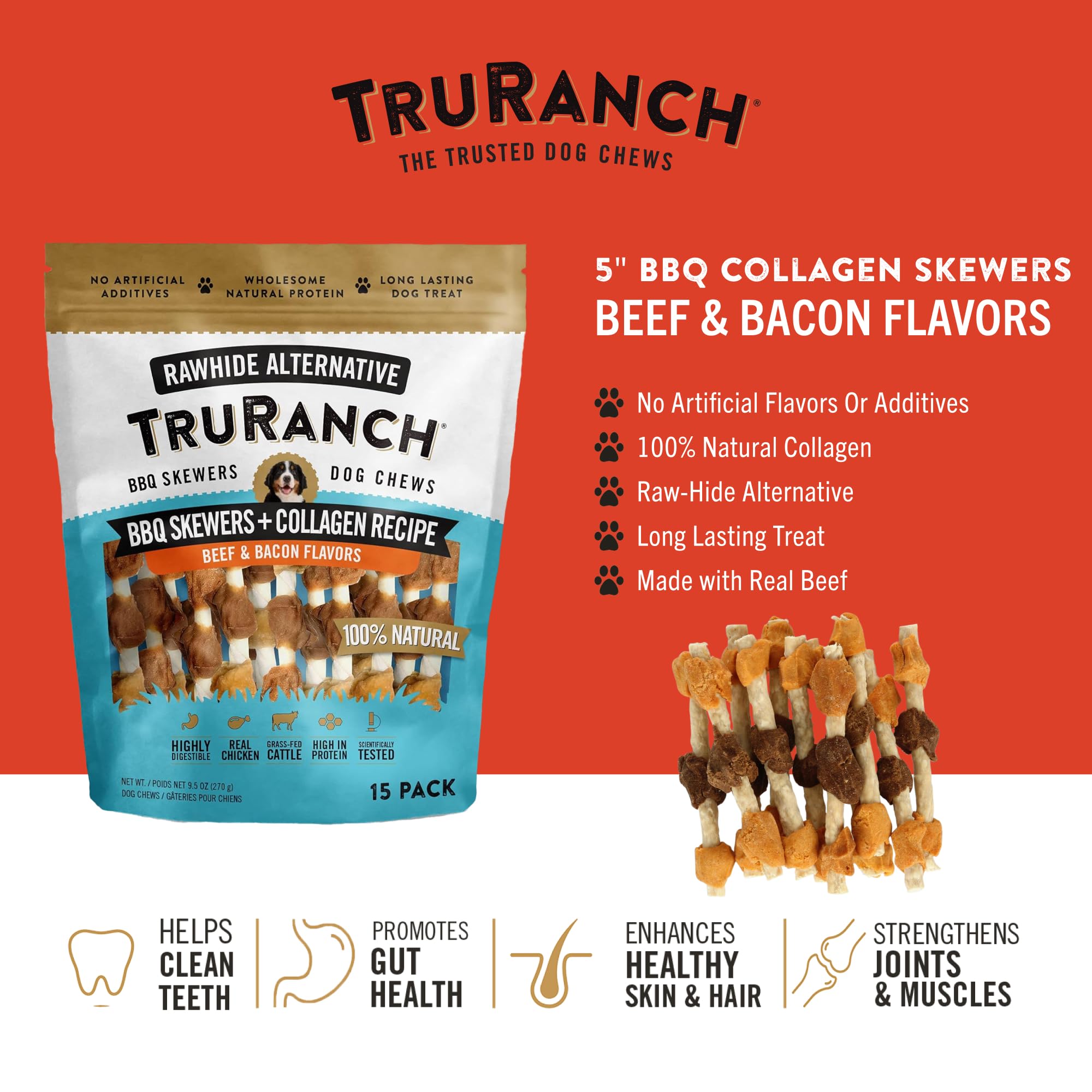 TRURANCH collagen skewers close-up texture, chewy bite for skin and coat