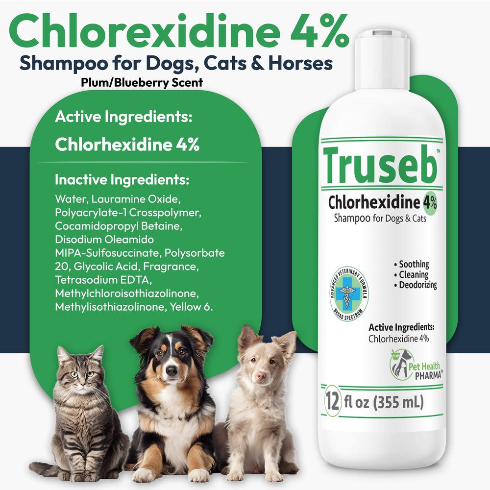 Truseb cat shampoo bottle cleanses and deodorizes with Aloe for sensitive skin.