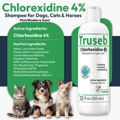 Truseb cat shampoo bottle cleanses and deodorizes with Aloe for sensitive skin.