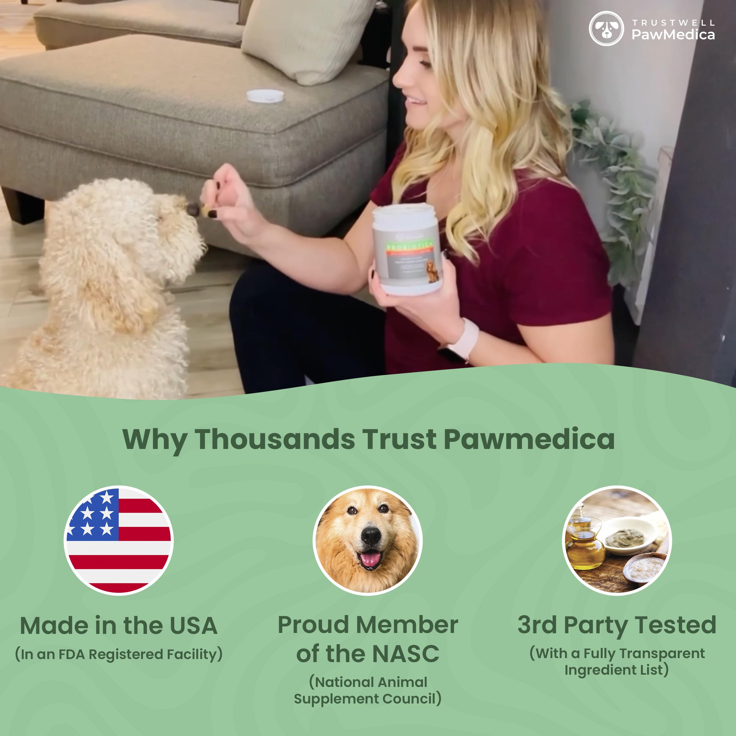 TrustWELL PawMedica NASC certification logo indicating quality pet probiotics
