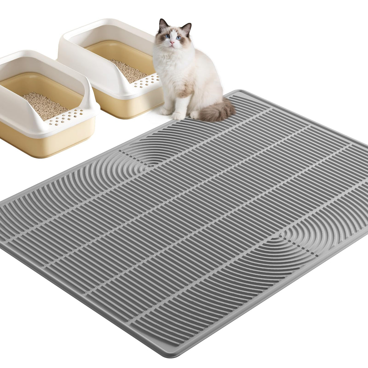 TRZZ XXL cat litter mat with raised edges traps litter