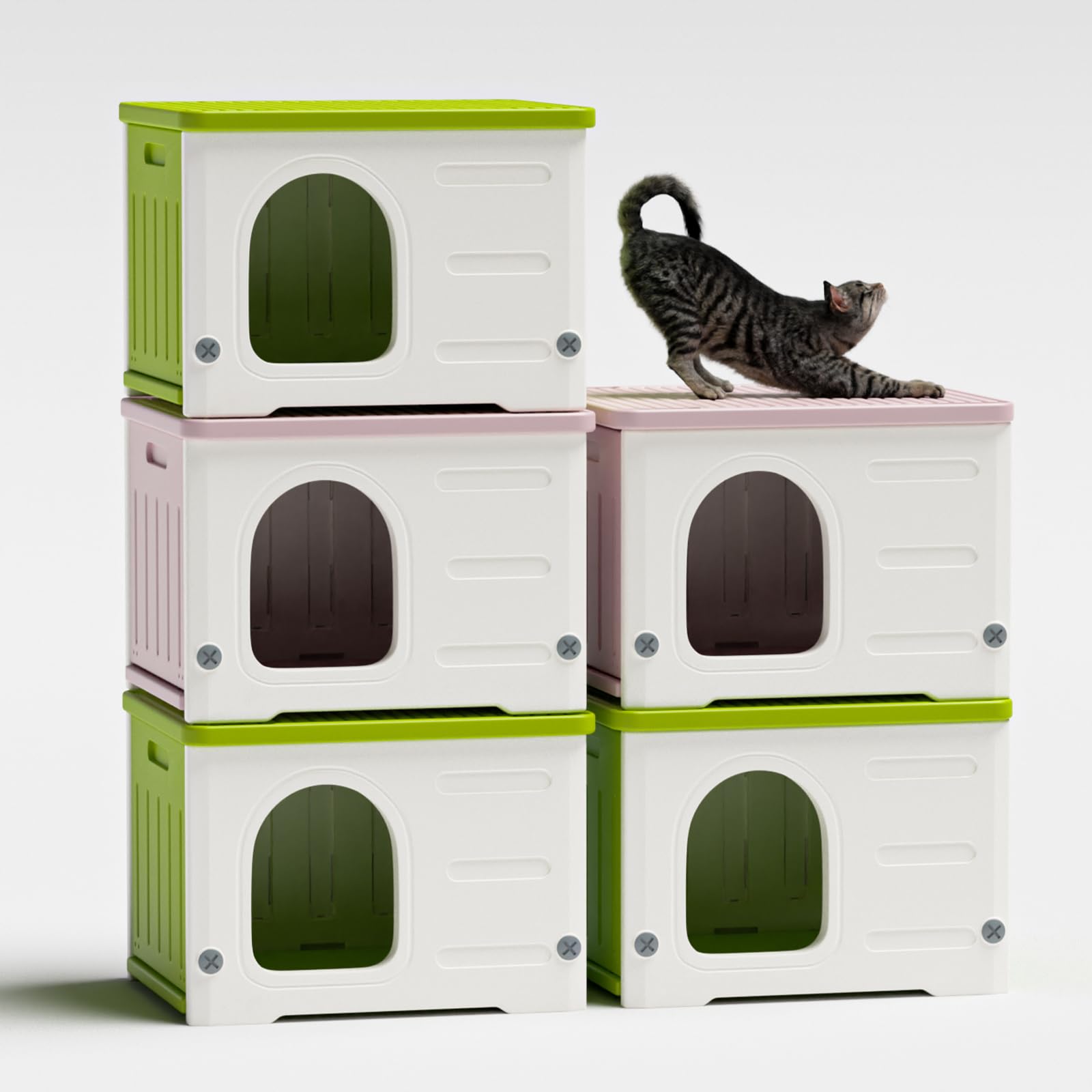 TSEHOOHOO weatherproof green cat house protects from wind and rain