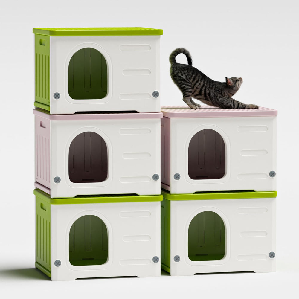 TSEHOOHOO weatherproof green cat house protects from wind and rain