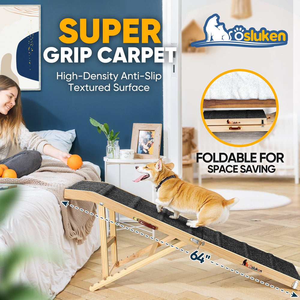 Tsukiko dog ramp sturdy frame with triangular support enhances stability