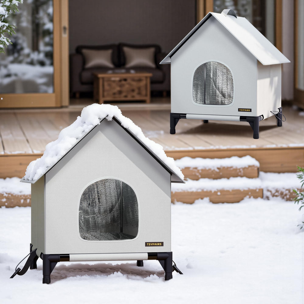 TSYPAIRS weatherproof cat shelter in use beside garden or porch.