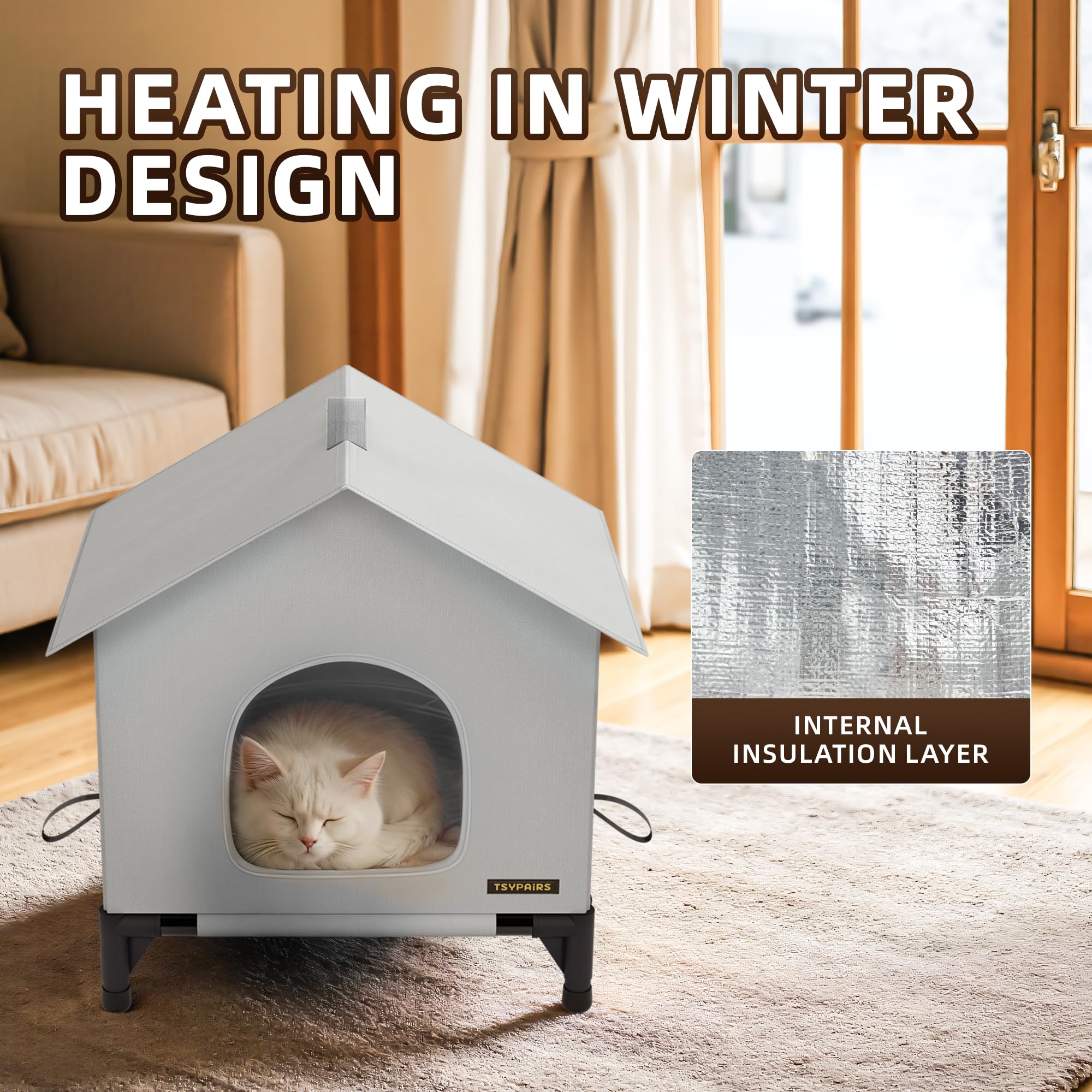 TSYPAIRS cat house interior cozy bed with insulation keeps warmth.