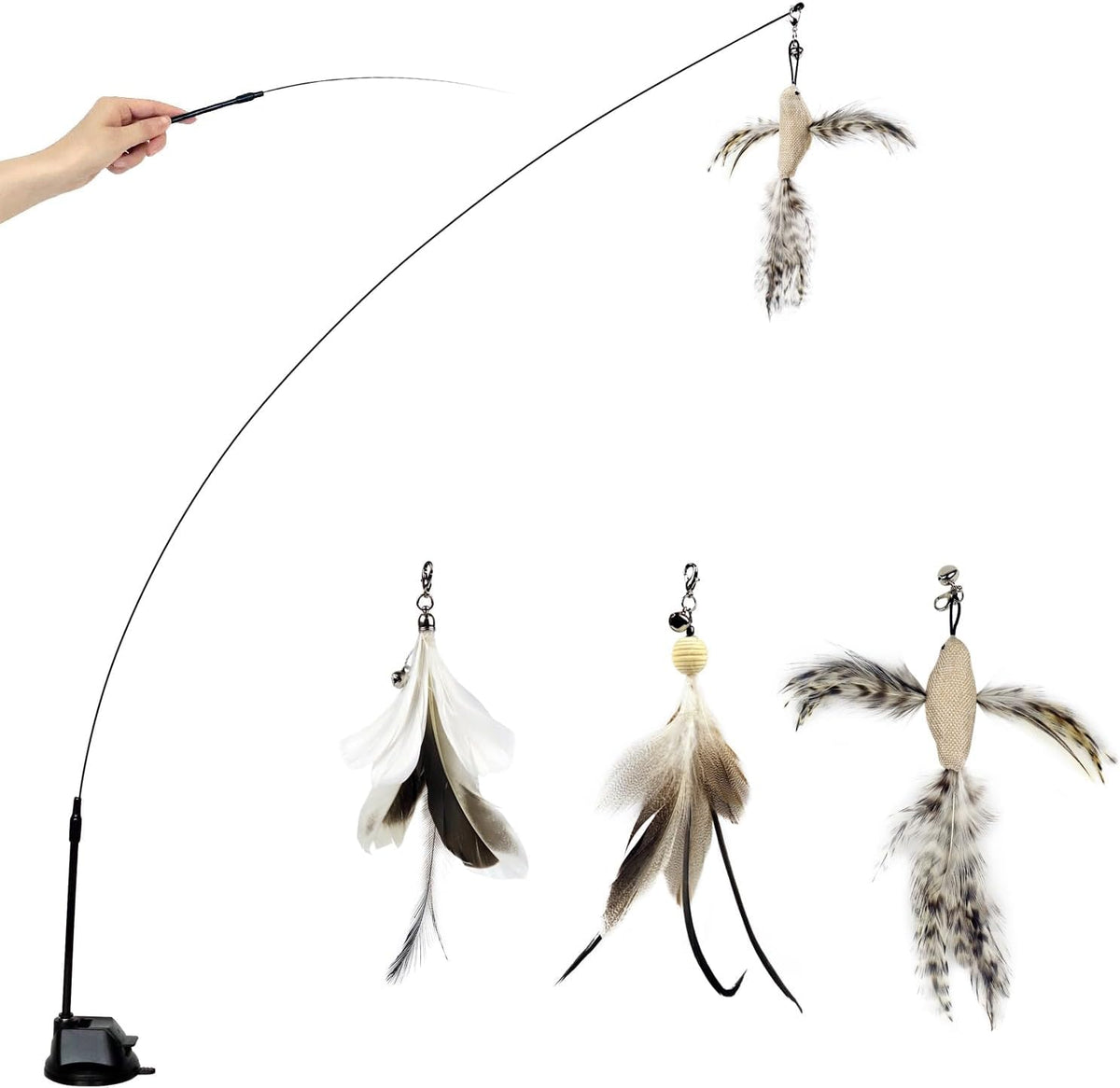 TTcat cat wand with suction cup for window play and easy setup
