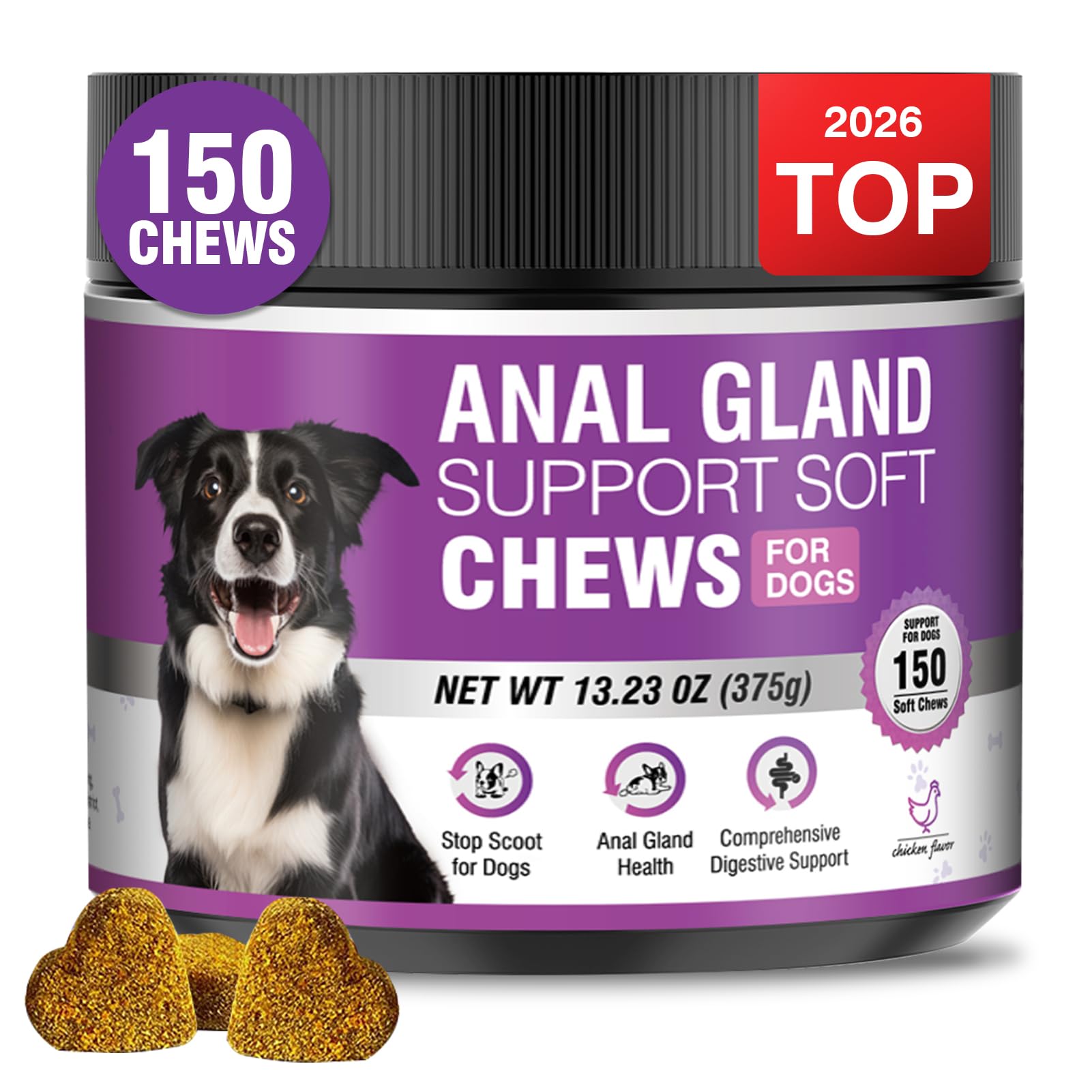 TTIXRL dog anal gland soft chews packaging front, easy-to-administer treat