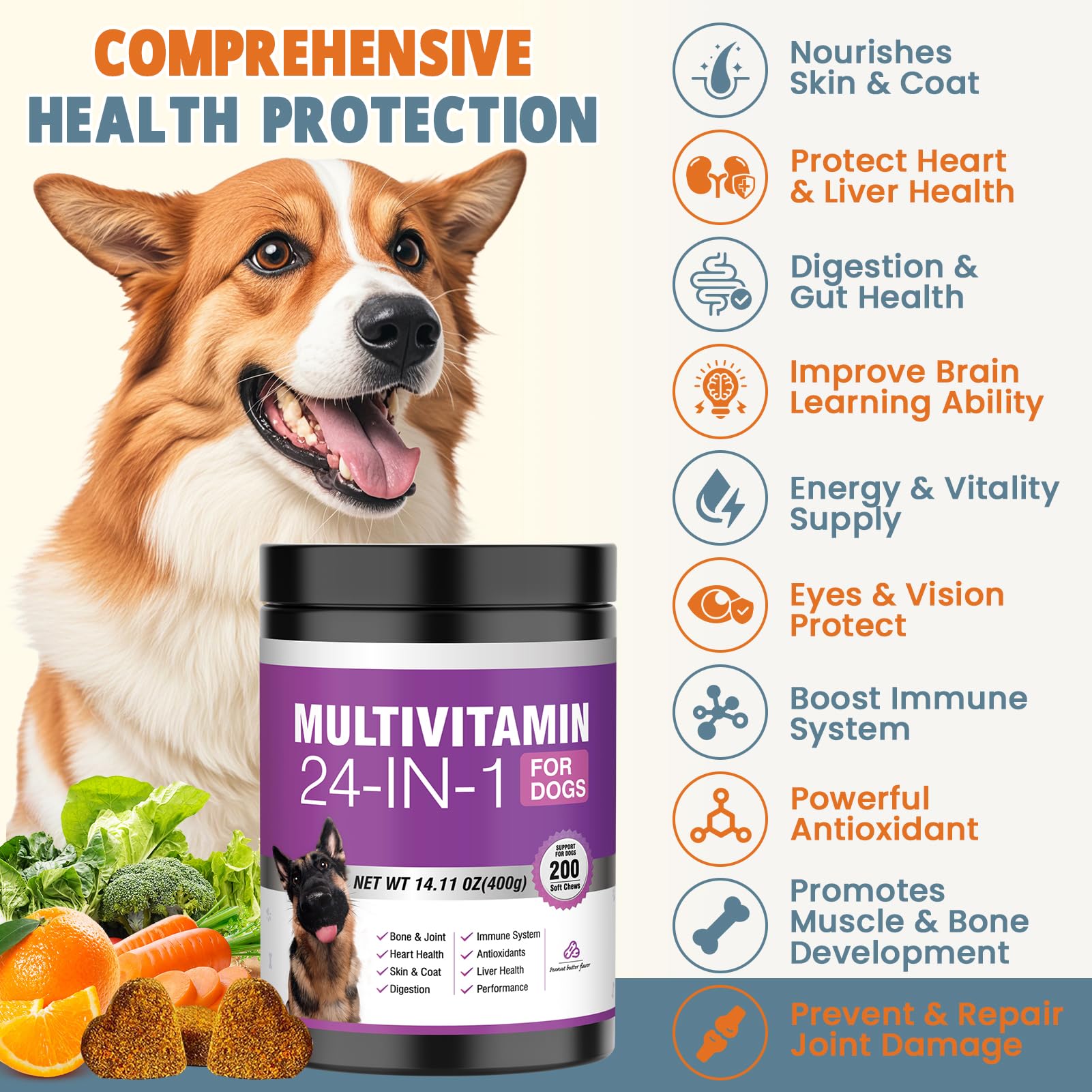 TTLXBL dog vitamins chews close-up emphasizing palatable bites supporting joints.