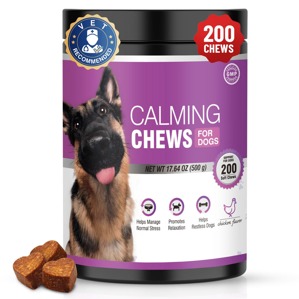TTLXRL Calming Chews bottle front view helps anxious dogs during noisy events