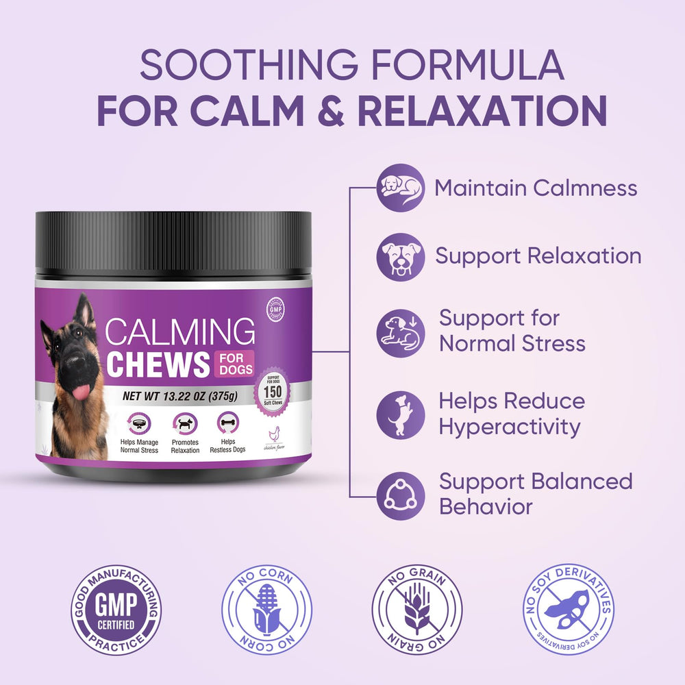 TTLXRL Calming Chews packaging highlights natural ingredients for gentle dog anxiety relief.