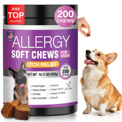 TTLXRL Dog Allergy Chews bottle shows skin and immune support.