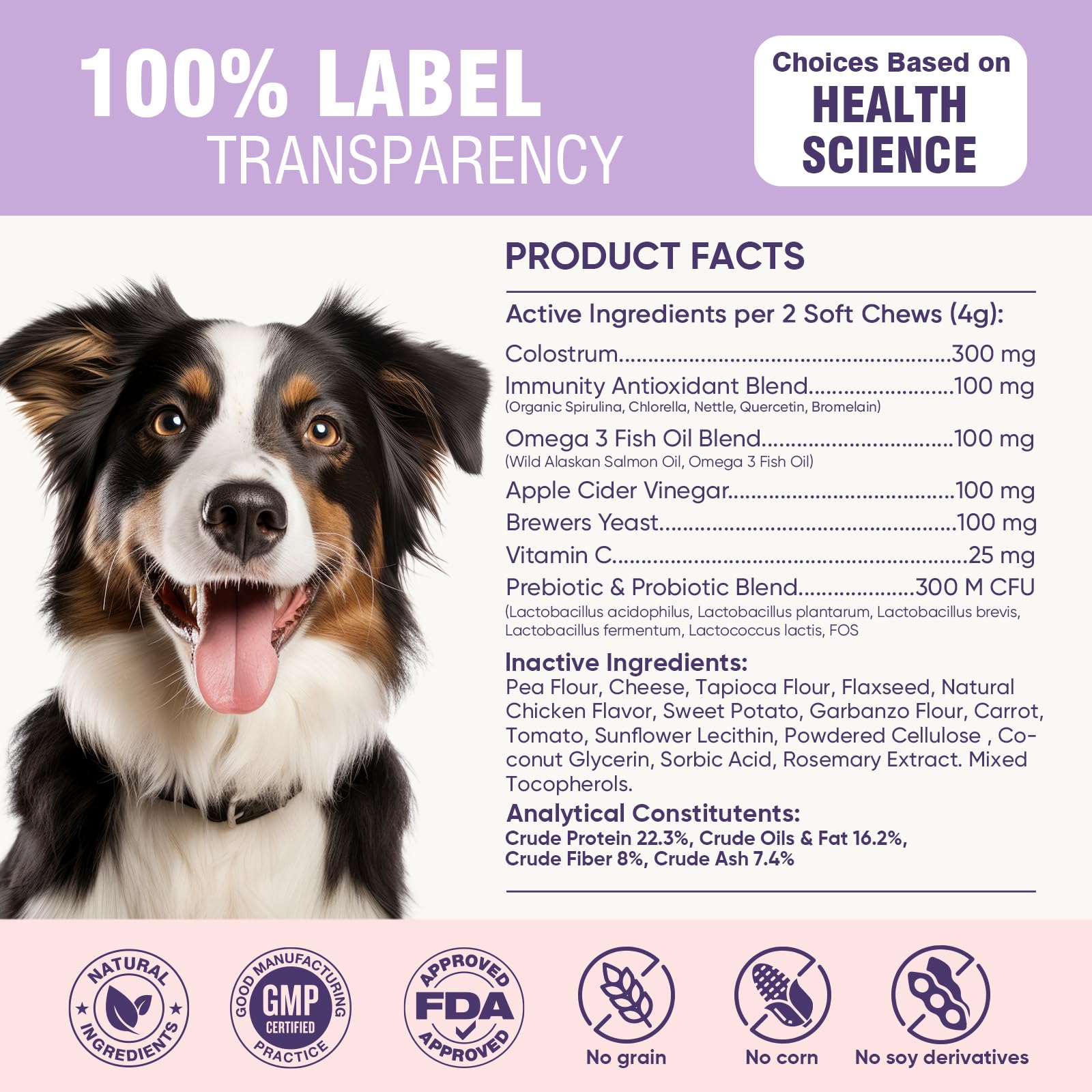 TTLXRL Dog Allergy Chews dosage guide illustration shows flexible dosing.