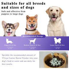 TTsiya dog dental powder green formula close-up emphasizes probiotics.