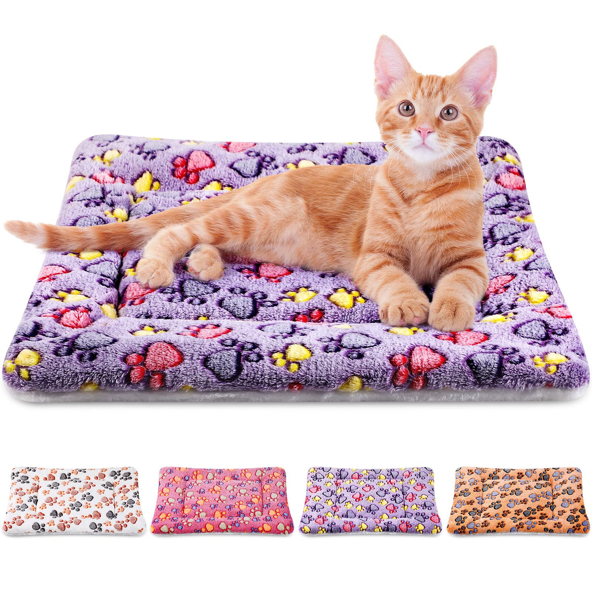 Tuanse four-pack ultra soft bed mats with paw-print pattern for small pets, cozy and washable.