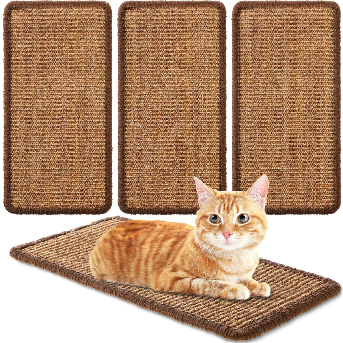Tuanse cat-scratcher-mat brown 4-pack on floor protects furniture.