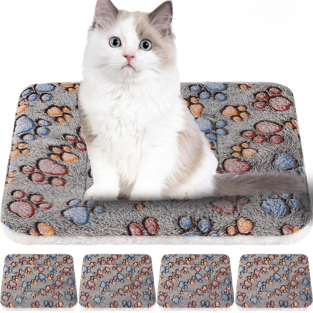 Tuanse four-pack paw-pattern bed mats offer cozy resting for small pets in gray