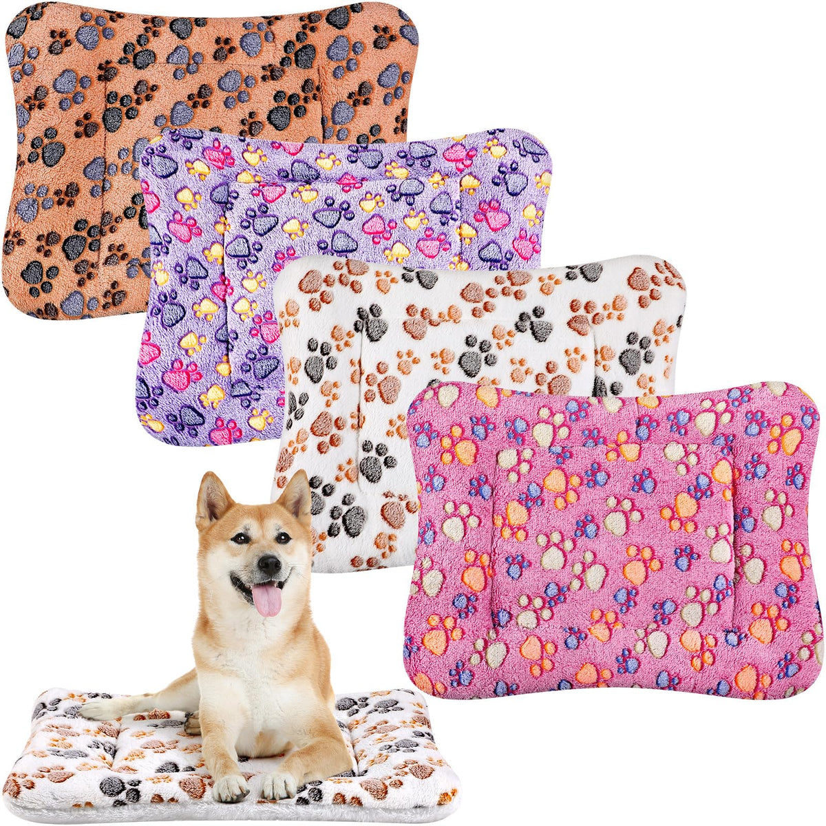 Tuanse four-pack ultra-soft pet bed mats with paw pattern for cozy crate use.