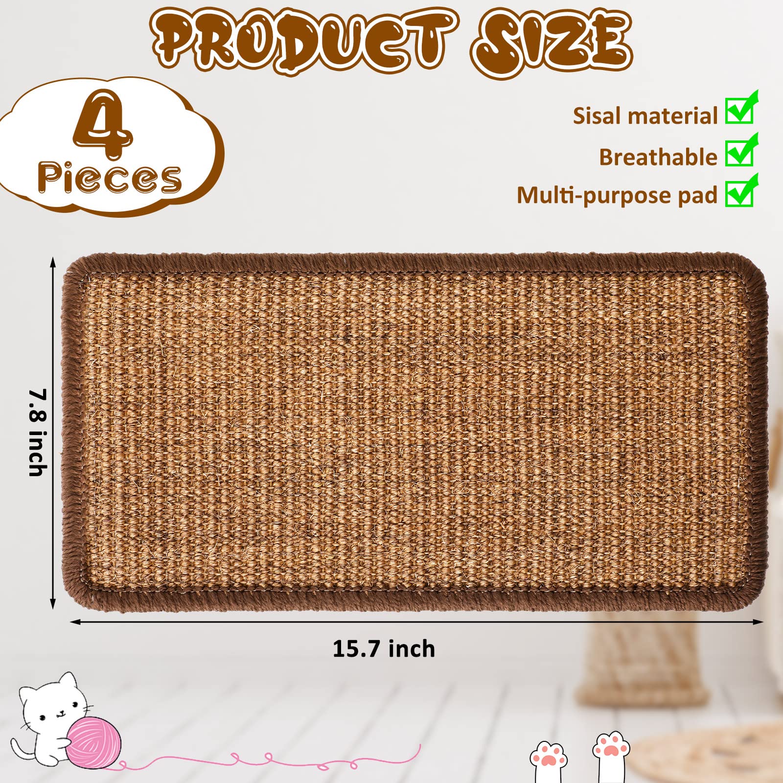 Tuanse-sisal-cat-scratcher-mat-floor-use supports claw sharpening and stress relief.