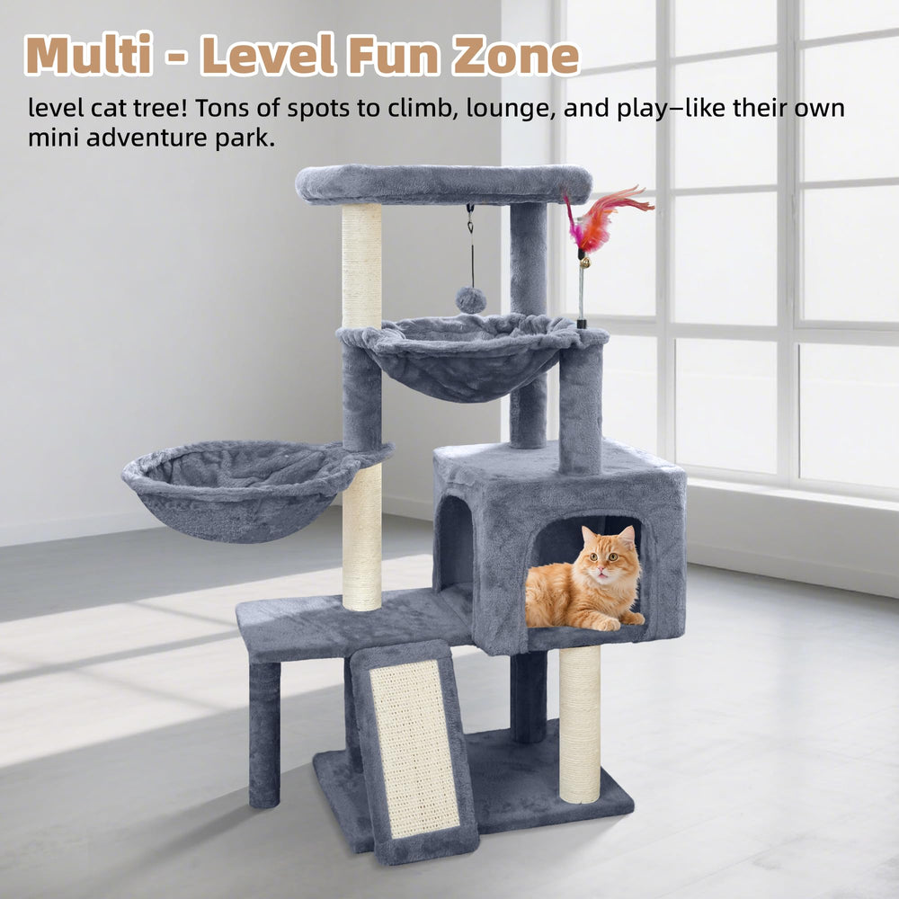 Tuaoeef cat tree hideouts create secure retreats for shy cats.