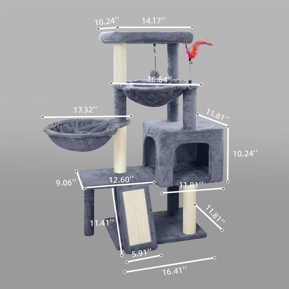 Tuaoeef cat tree with scratching posts promotes natural claw activity and play.