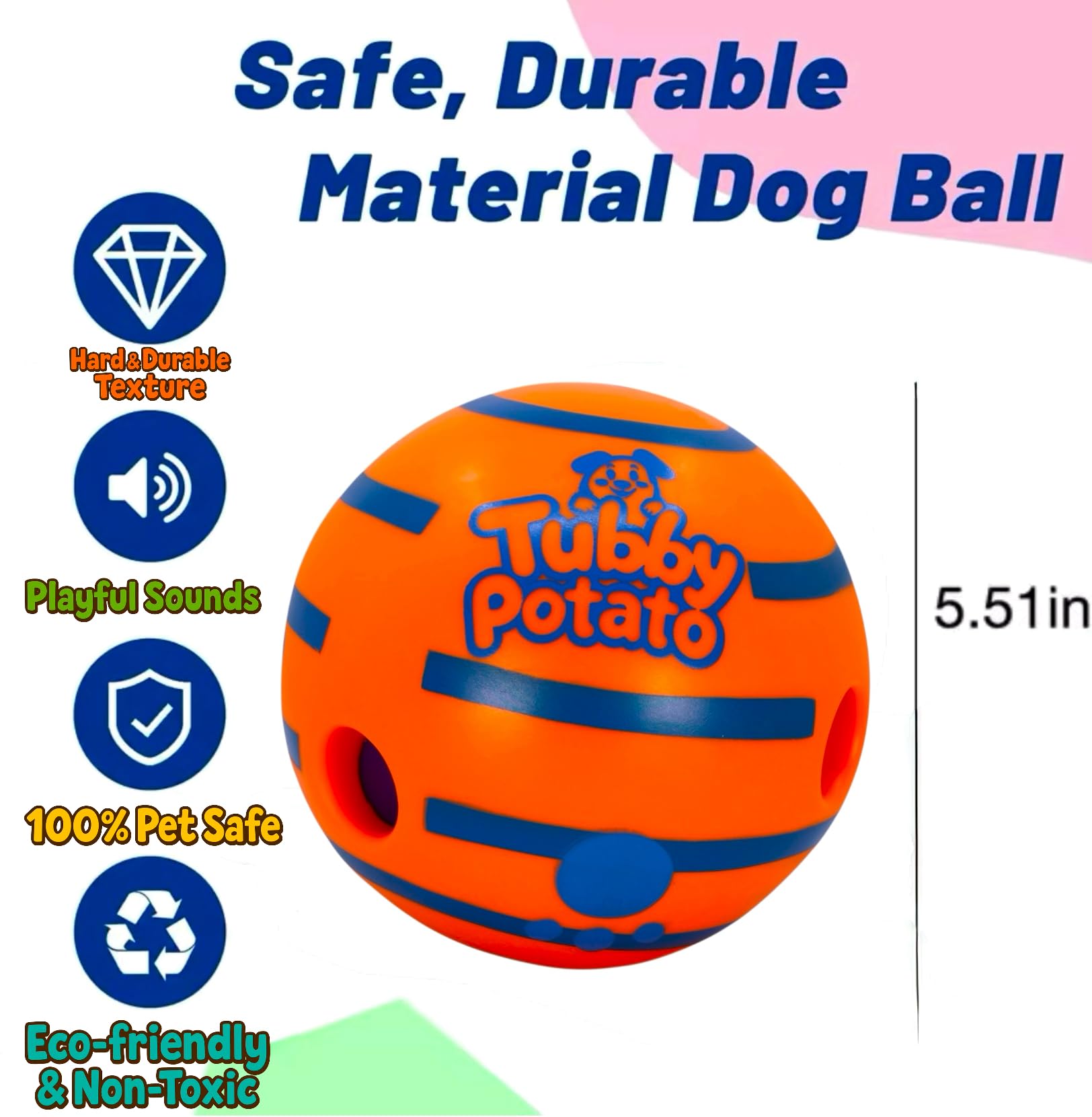 Tubby Potato Tater Tumbler Sound Ball durable construction supports rough play.