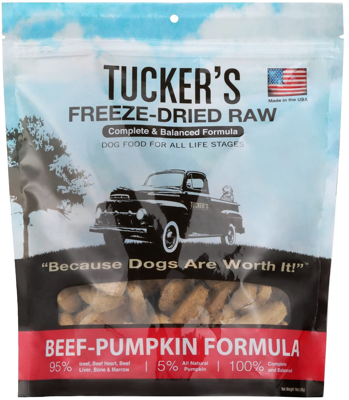 Tucker's Raw Frozen freeze-dried beef & pumpkin 14oz bag ready for quick meals