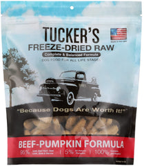 Tucker's Raw Frozen freeze-dried beef & pumpkin 14oz bag ready for quick meals