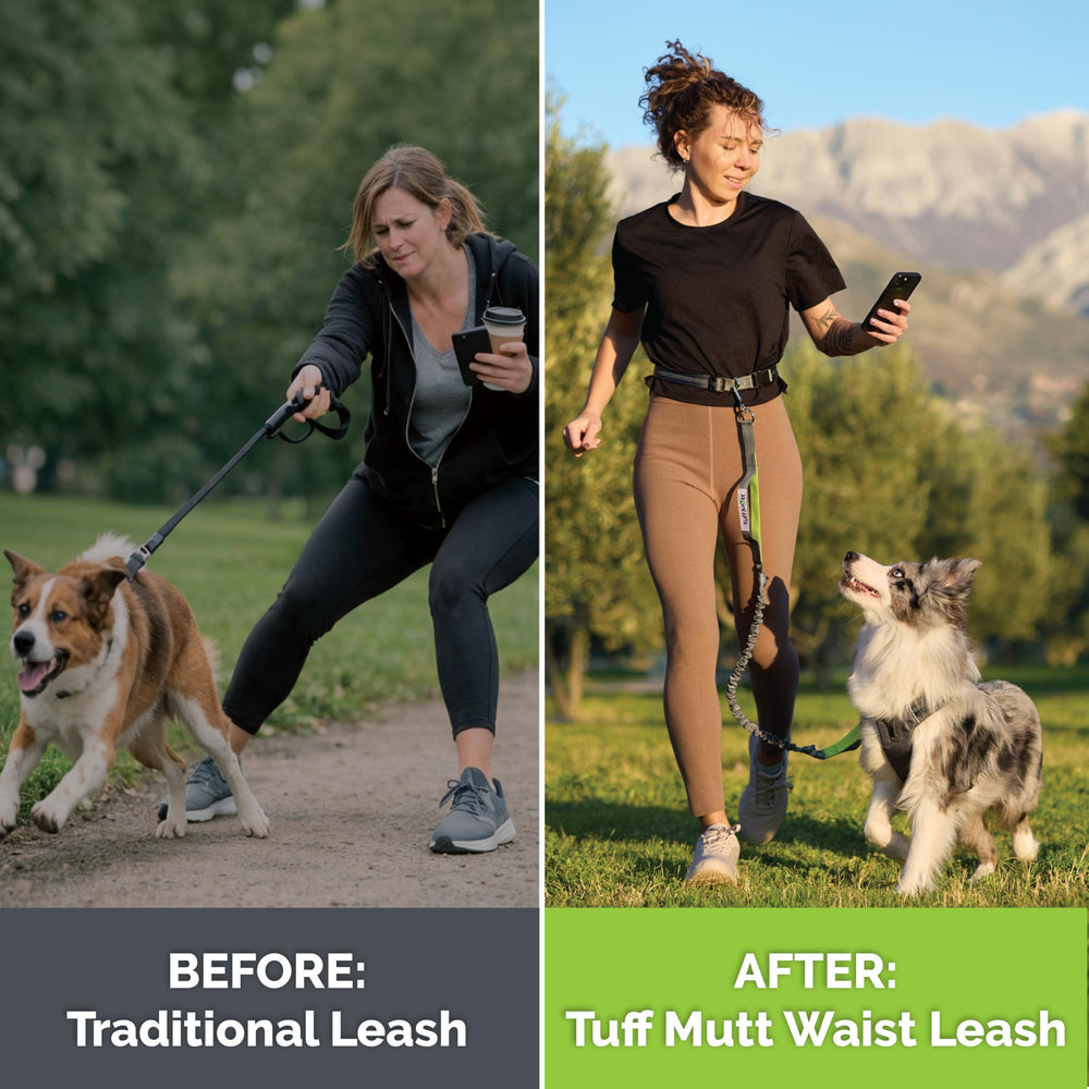 Tuff Mutt clip design lets leash glide left to right without tripping