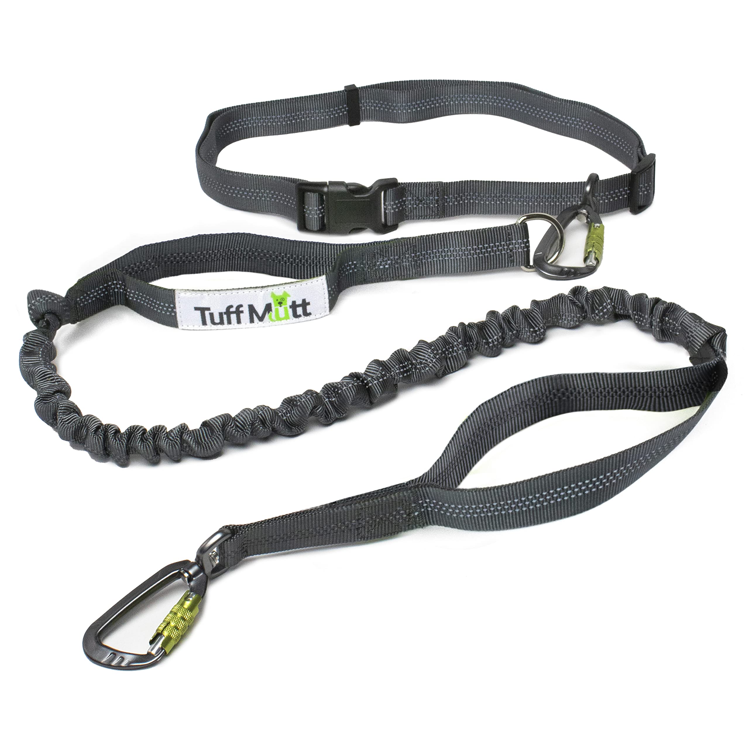 The Tuff Mutt hands-free waist leash clip enables smooth sliding for versatile movement.