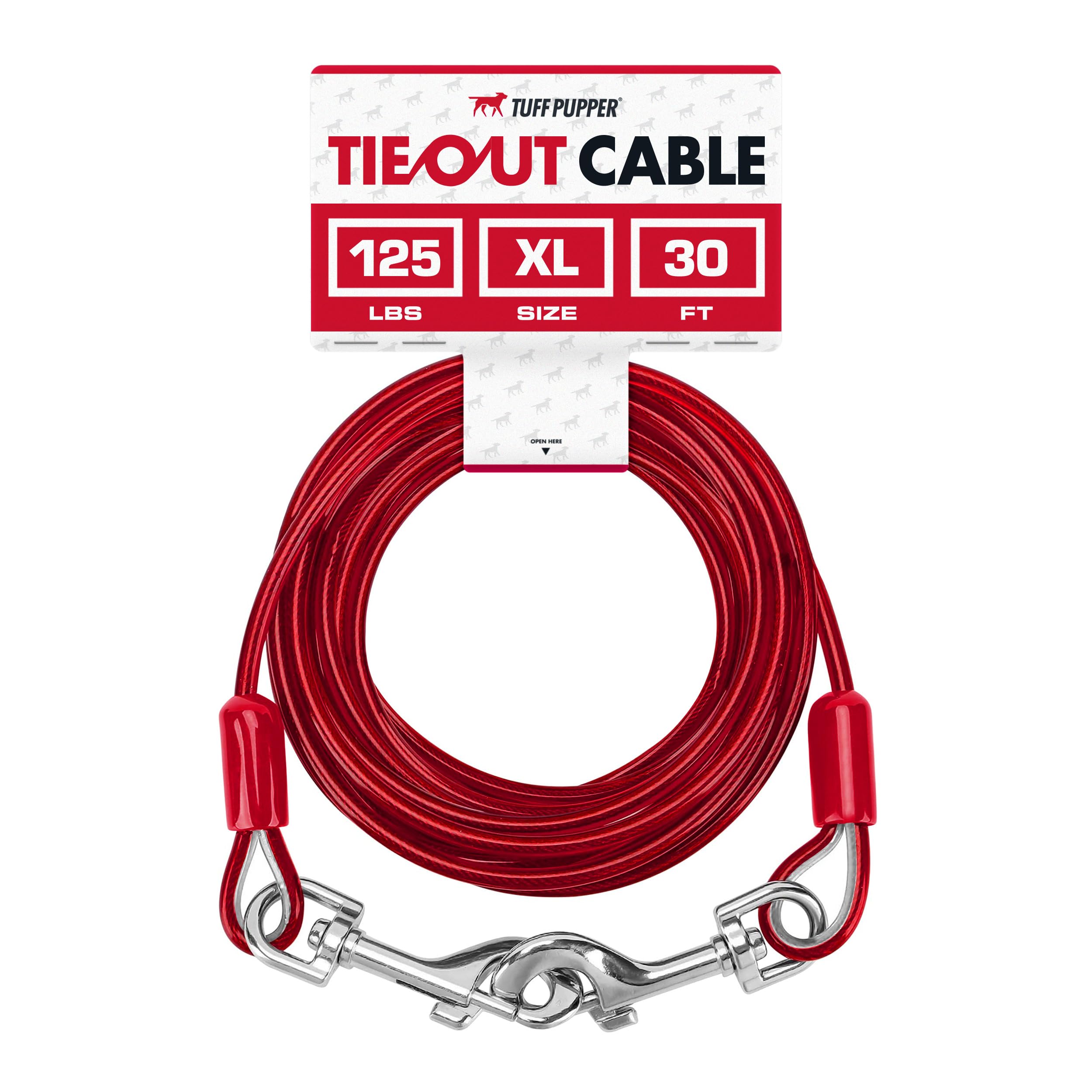 Tuff Pupper dog tie-out cable 30ft in action for safe backyard freedom.