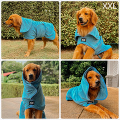 Tuff Pupper robe with elastic leg straps stays centered during use.