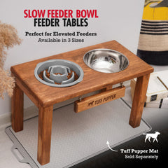 Tuff Pupper insert fits elevated feeding trays for an ergonomic dining setup.