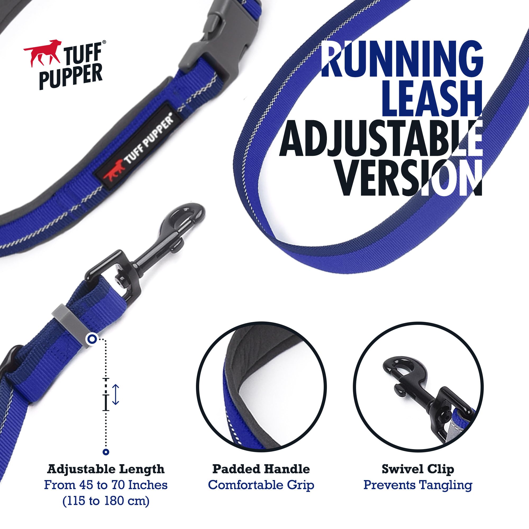 Tuff Pupper adjustable leash length from 3 to 6 feet for versatile control