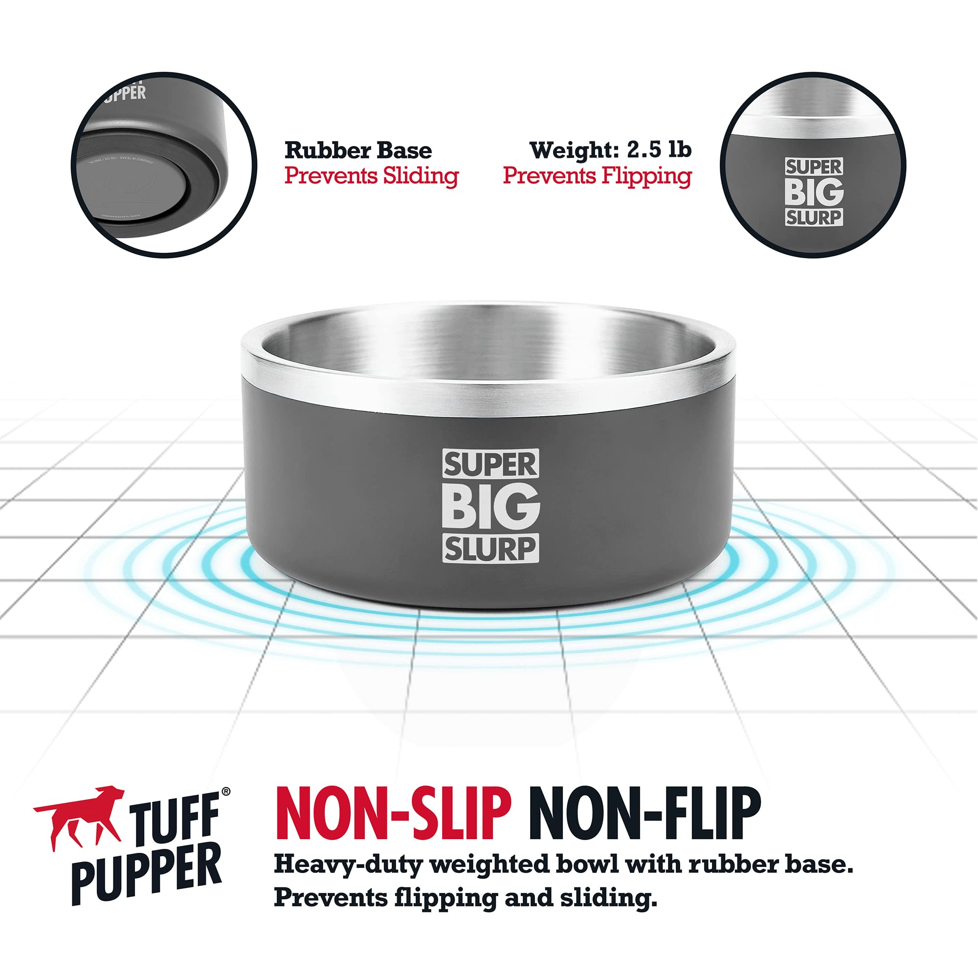 Tuff Pupper non slip weighted base bowl prevents sliding on floors