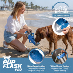 Leak proof twist lock cap on PupFlask Pro prevents spills in bag
