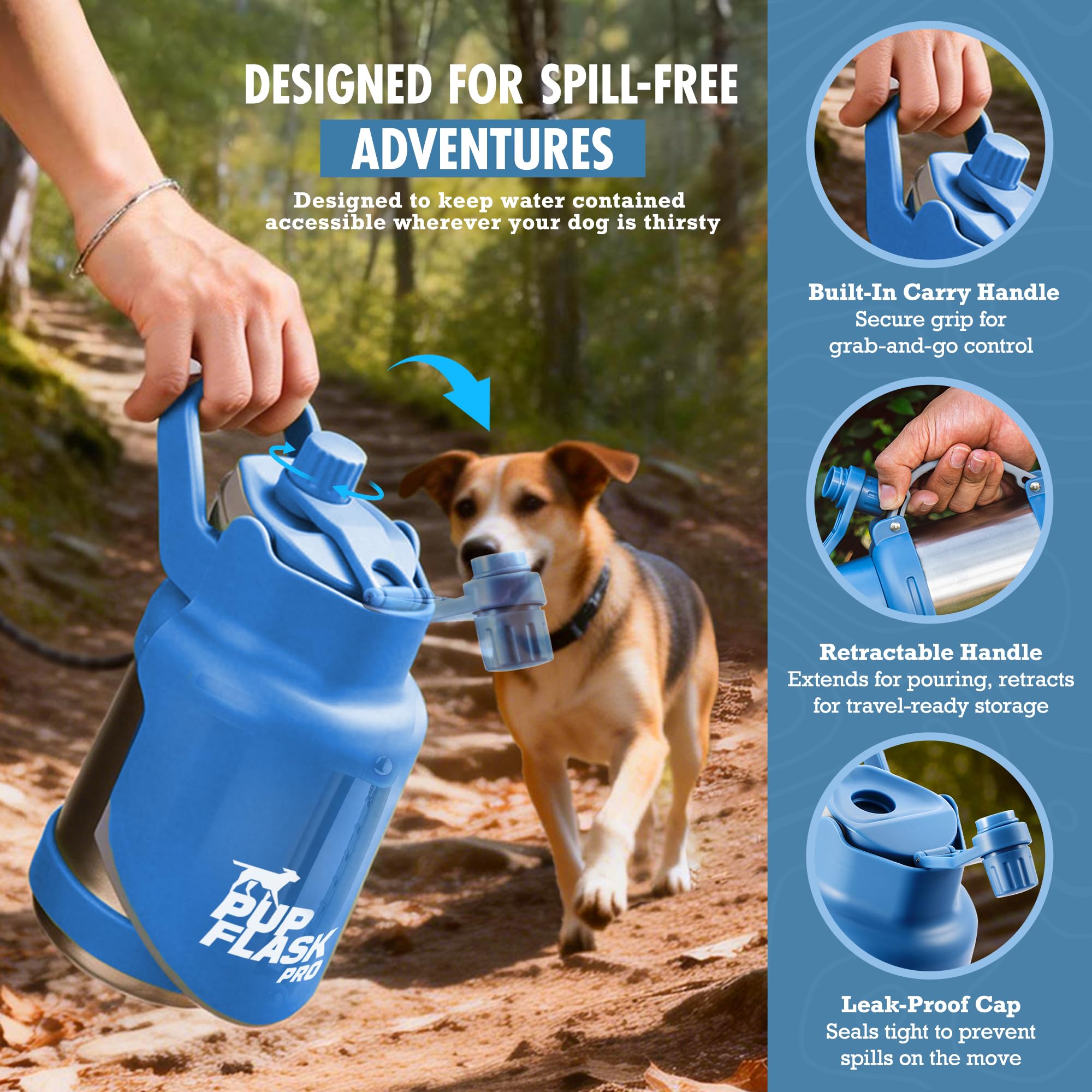 Wide mouth drinking bowl on PupFlask Pro fits dogs of all sizes