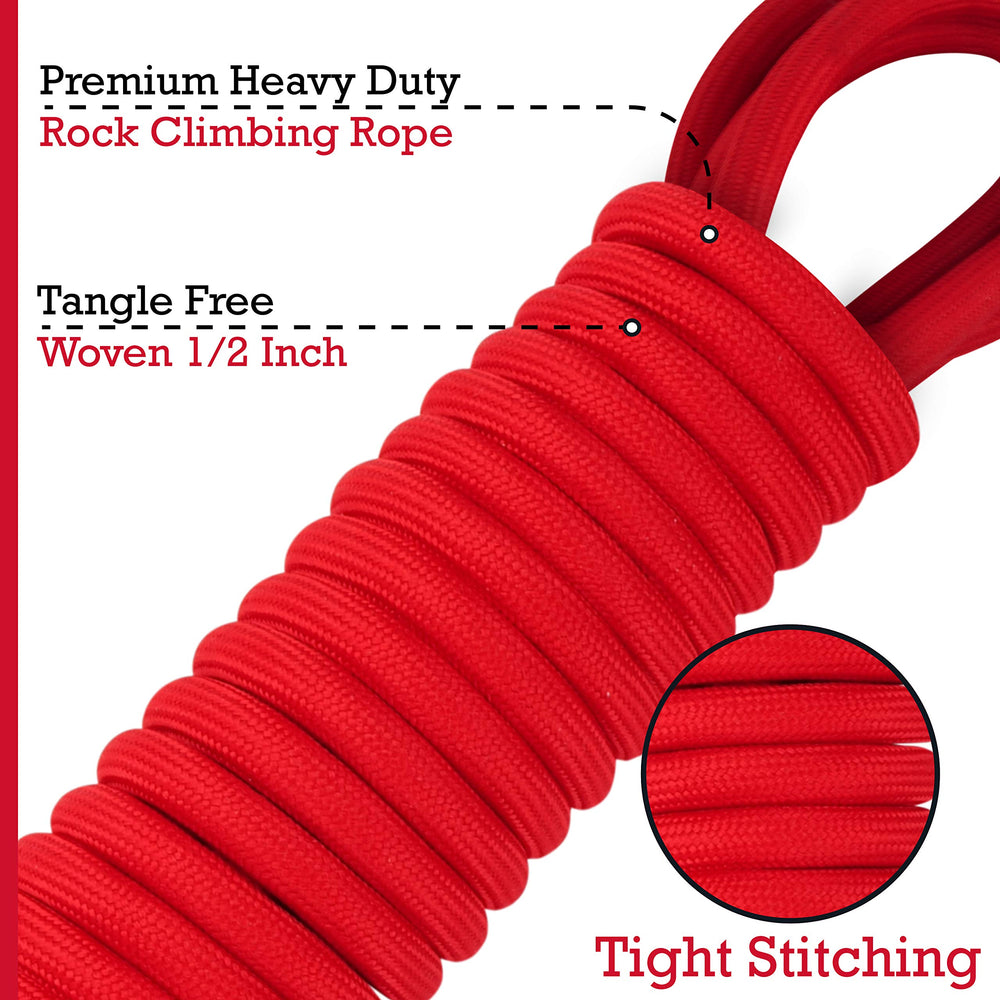 Tuff Pupper red long-lead rope leash with high-visibility for recall training