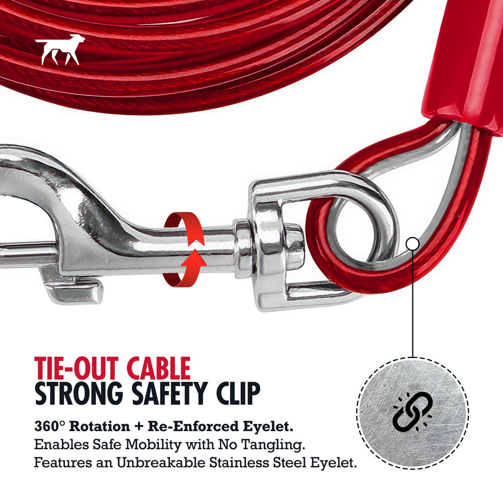 Tuff Pupper rust-resistant PVC coating protects the cable from rain
