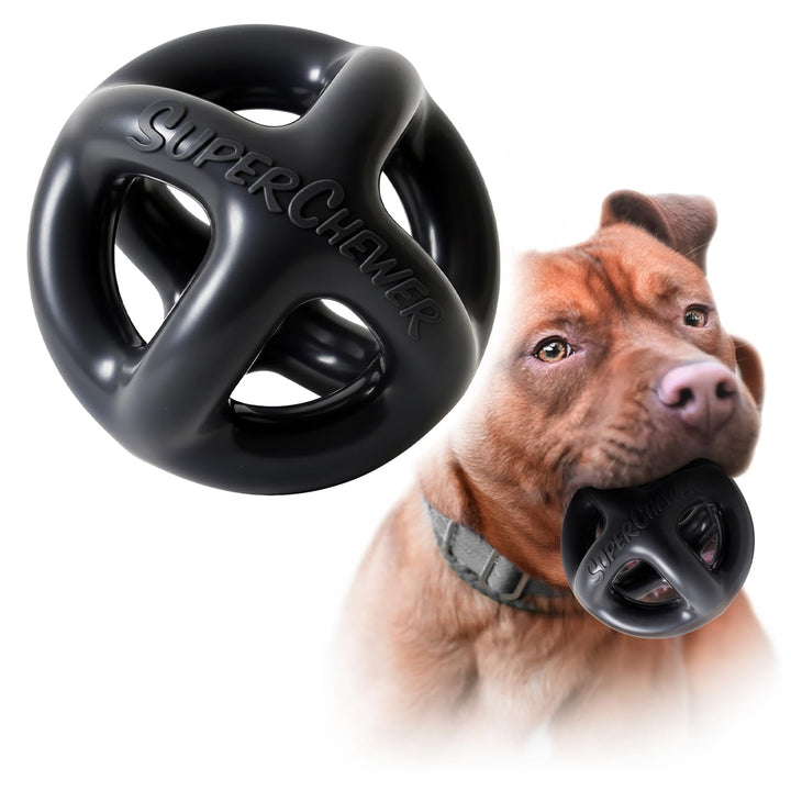 Tuff Pupper SuperChewer cage ball: dense rubber texture for durable chewing.