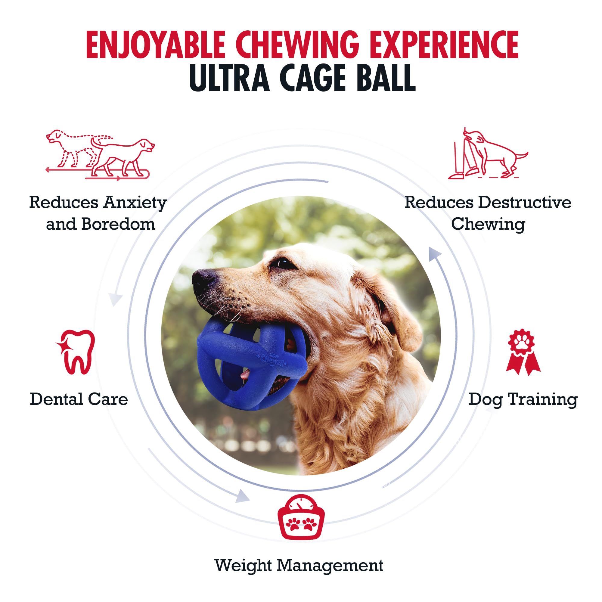 Tuff Pupper SuperChewer cage ball toy in action improving fetch and chew sessions