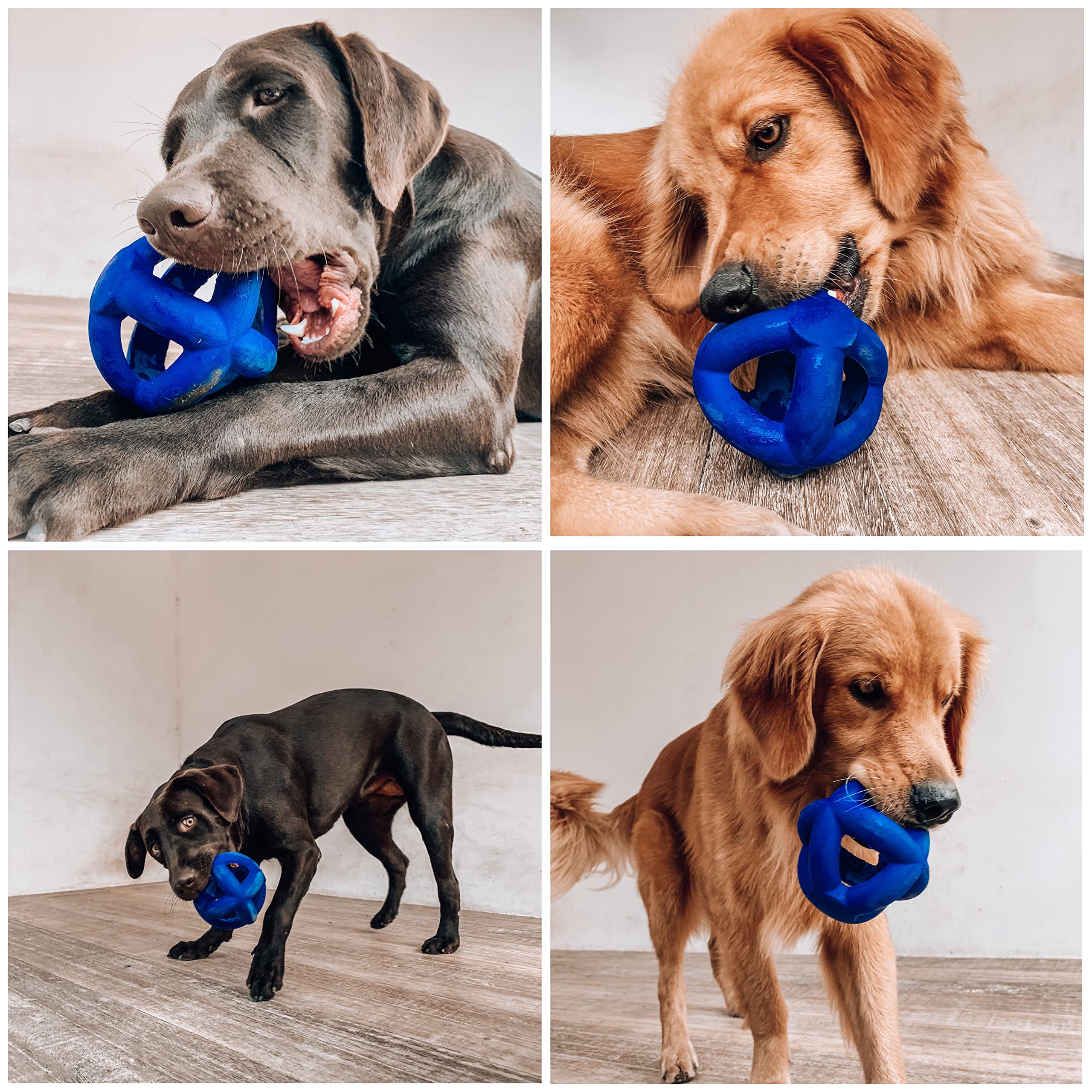 Tuff Pupper SuperChewer cage ball toy in grass shows high visibility outdoors