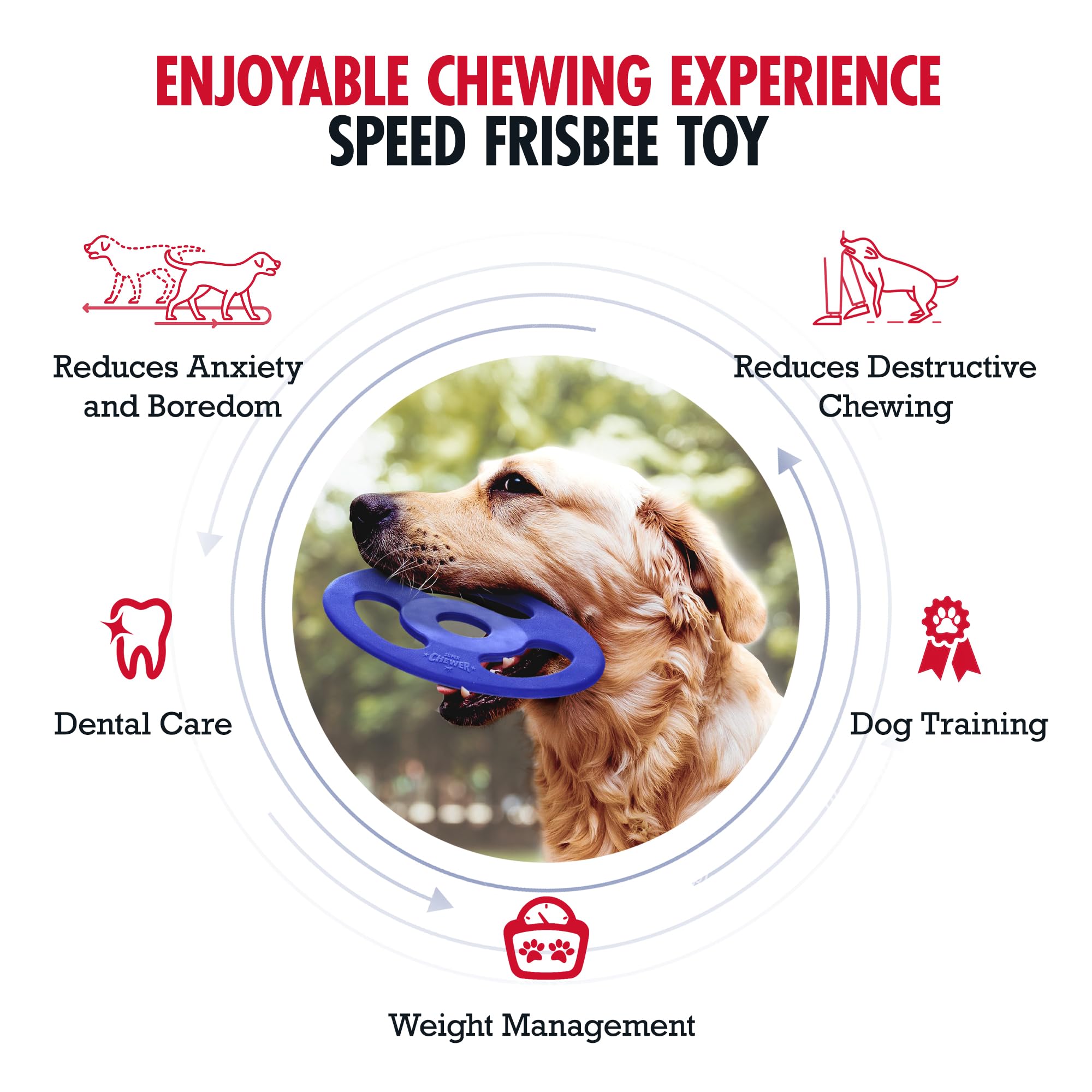 Tuff Pupper Tug Disc blue in tug play enhances training and focus.