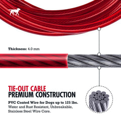 Tuff Pupper waterproof PVC coating protects the cable in rain and mud.