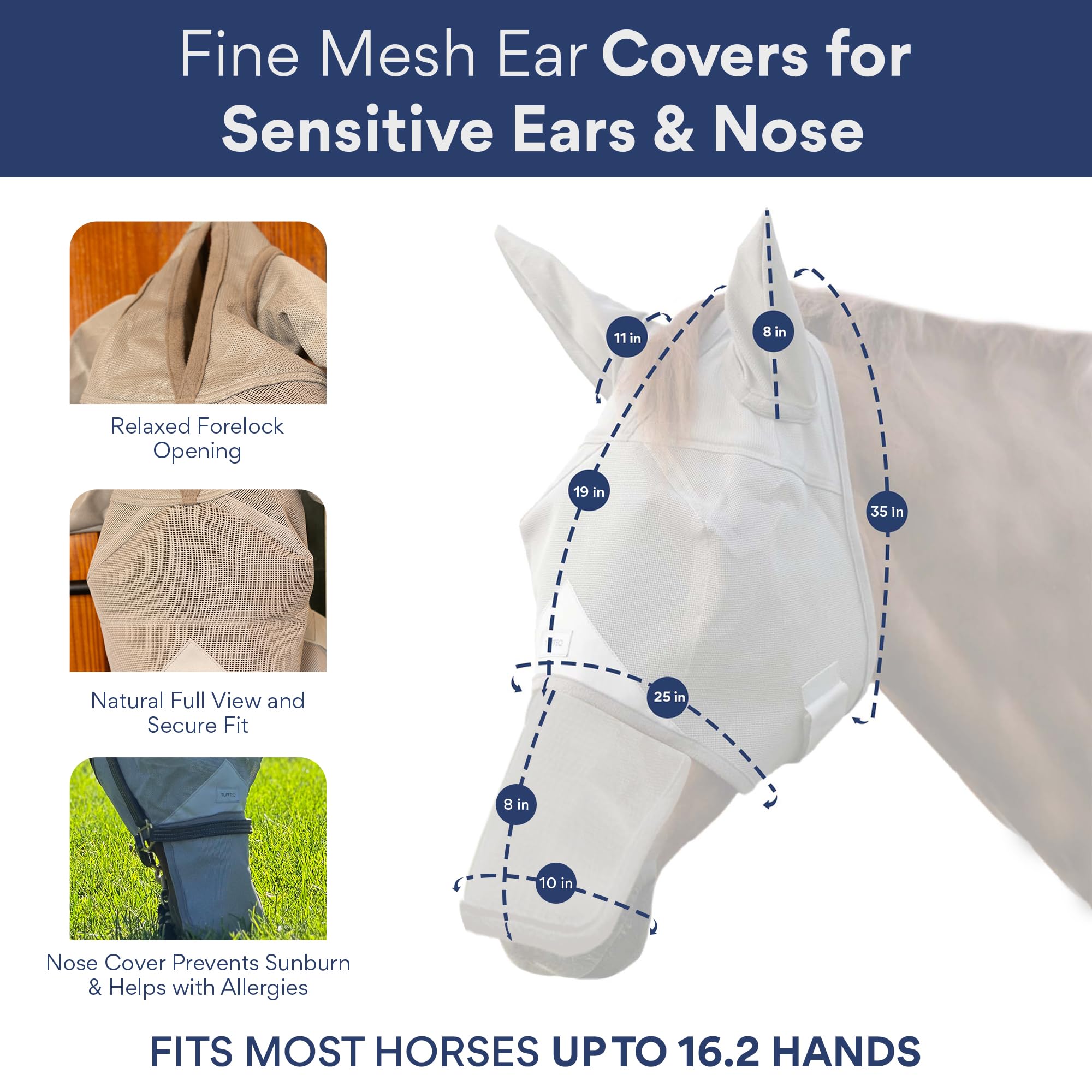 TUFFTEQ horse fly mask built-in-visor reduces glare while keeping visibility clear.