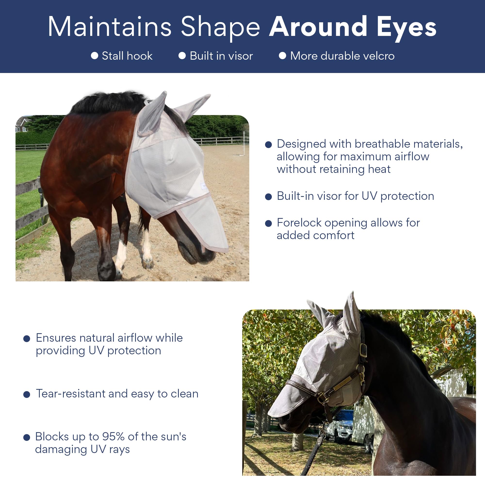 TUFFTEQ horse fly mask full-face-coverage shields nose and ears from insects.