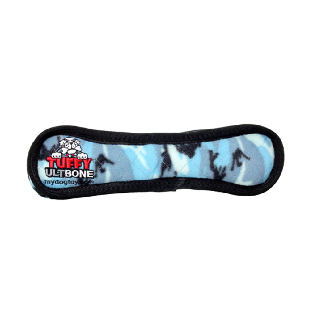 Tuffy Ultimate Bone Camo Blue front view highlights multi-layer durability for lasting fun.