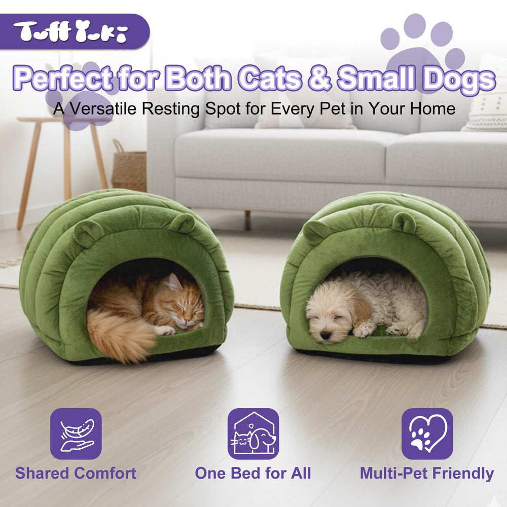 TUFFYUKI Luxe Green Jumbo Caterpillar Cat Cave non-slip bottom keeps the bed in place.
